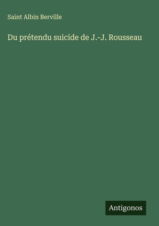 Produktbild: Du pr&eacute;tendu suicide de J.-J. Rousseau