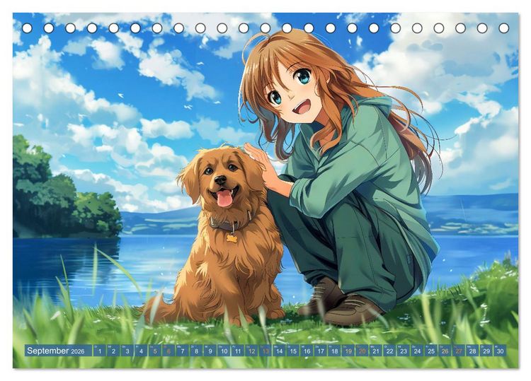 Produktbild: Tierische Anime-Freunde - Fr&ouml;hliche Streifz&uuml;ge mit Hund und Katze (Tischkalender 2026 DIN A5 quer), CALVENDO Monatskalender