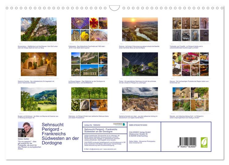 Produktbild: Sehnsucht Perigord - Frankreichs S&uuml;dwesten an der Dordogne (Wandkalender 2026 DIN A3 quer), CALVENDO Monatskalender
