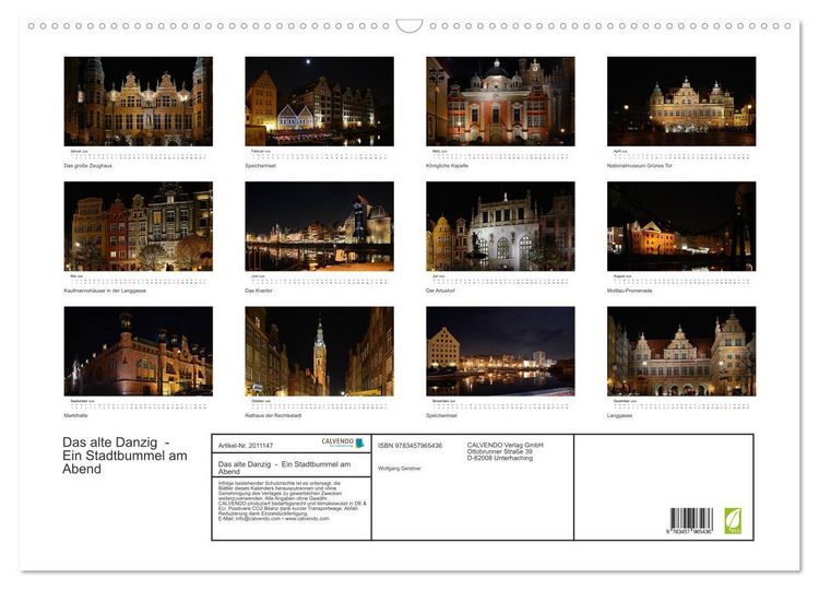Produktbild: Das alte Danzig - Ein Stadtbummel am Abend (Wandkalender 2026 DIN A2 quer), CALVENDO Monatskalender