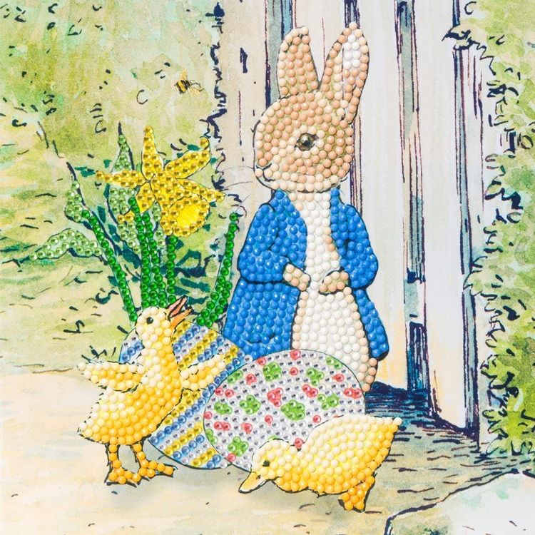 Produktbild: Craft Buddy CCK-PRBT04 - Crystal Art Cards, Peter Rabbit, Peter Hase und K&uuml;ken, 18x18 cm, Diamond Painting, Kunstkarte