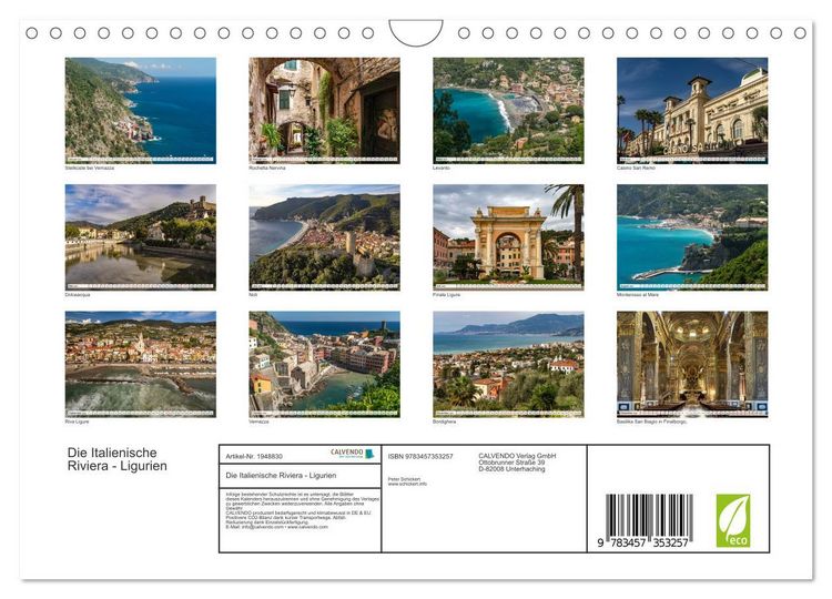 Produktbild: Die Italienische Riviera - Ligurien (Wandkalender 2026 DIN A4 quer), CALVENDO Monatskalender