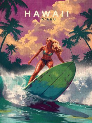 Produktbild: CALVENDO Puzzle Surfen auf O'ahu | 1000 Teile Lege-Gr&ouml;&szlig;e 64x48cm Foto-Puzzle f&uuml;r gl&uuml;ckliche Stunden