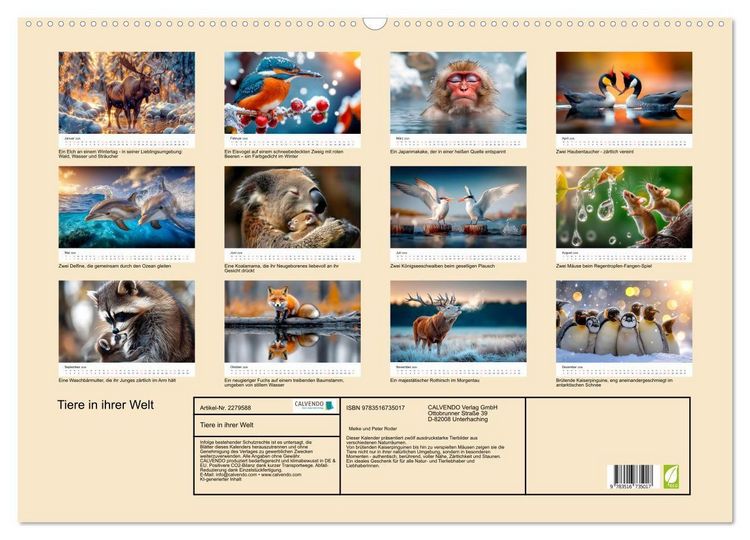 Produktbild: Tiere in ihrer Welt (Wandkalender 2026 DIN A2 quer), CALVENDO Monatskalender