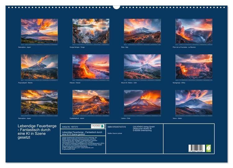 Produktbild: Lebendige Feuerberge - Fantastisch durch eine KI in Szene gesetzt (Wandkalender 2026 DIN A2 quer), CALVENDO Monatskalender