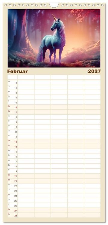 Produktbild: Familienplaner 2027 - Magische Momente im Land der Einh&ouml;rner mit 5 Spalten (Wandkalender, 21 x 45 cm) CALVENDO