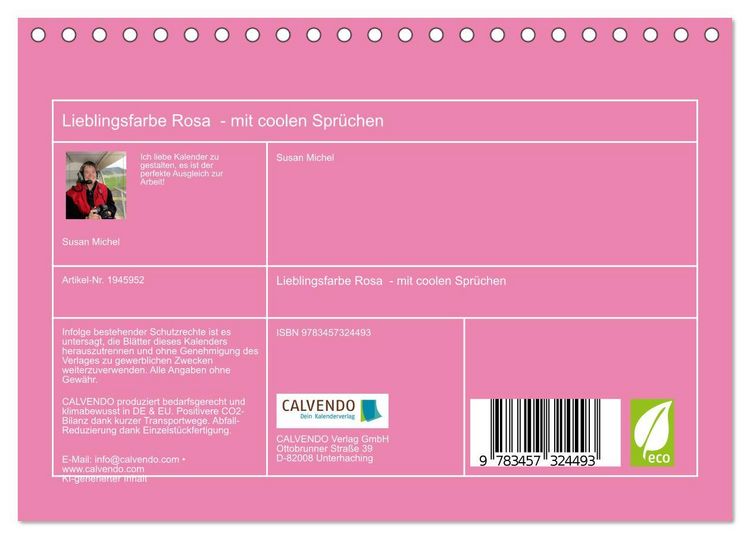 Produktbild: Lieblingsfarbe Rosa - mit coolen Spr&uuml;chen (Tischkalender 2026 DIN A5 quer), CALVENDO Monatskalender