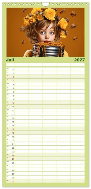 Produktbild: Familienplaner 2027 - Hallo! Ich bin die Honigbiene mit 5 Spalten (Wandkalender, 21 x 45 cm) CALVENDO