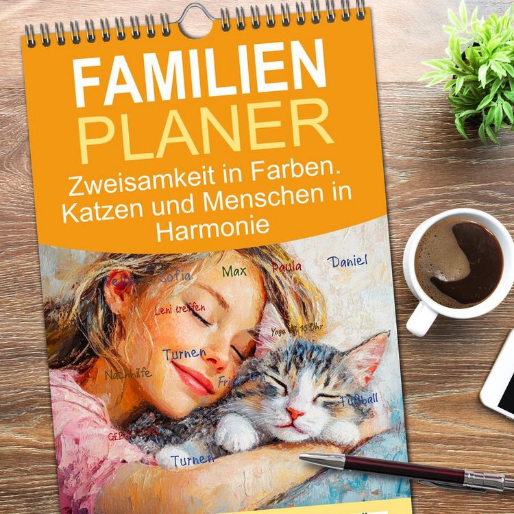Produktbild: Familienplaner 2026 - Zweisamkeit in Farben. Katzen und Menschen in Harmonie mit 5 Spalten (Wandkalender, 21 x 45 cm) CALVENDO
