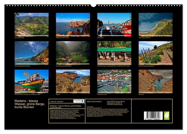 Produktbild: Madeira - blaues Wasser, gr&uuml;ne Berge, bunte Blumen (hochwertiger Premium Wandkalender 2026 DIN A2 quer), Kunstdruck in Hochglanz