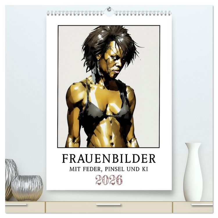 Produktbild: Frauenbilder mit Feder, Pinsel und KI (hochwertiger Premium Wandkalender 2026 DIN A2 hoch), Kunstdruck in Hochglanz