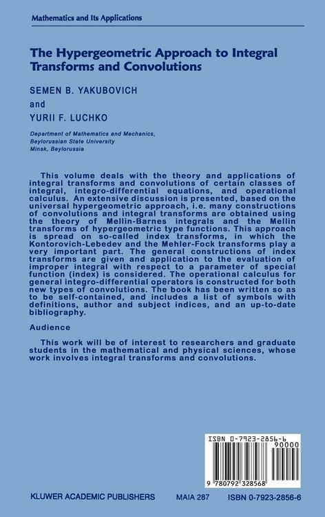 Produktbild: The Hypergeometric Approach to Integral Transforms and Convolutions