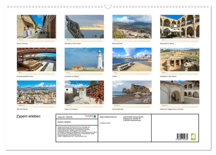 Produktbild: Zypern erleben (Wandkalender 2026 DIN A2 quer), CALVENDO Monatskalender