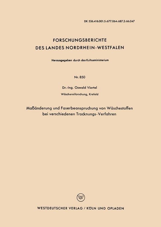 Produktbild: Ma&szlig;&auml;nderung und Faserbeanspruchung von W&auml;schestoffen bei verschiedenen Trocknungs-Verfahren