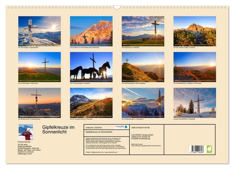 Produktbild: Gipfelkreuze im Sonnenlicht (Wandkalender 2026 DIN A2 quer), CALVENDO Monatskalender