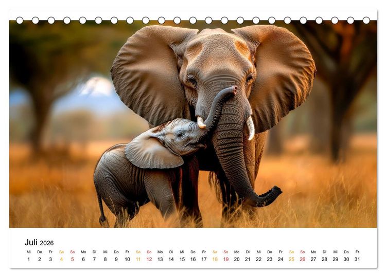 Produktbild: Elefanten - Riesen der Wildnis (Tischkalender 2026 DIN A5 quer), CALVENDO Monatskalender