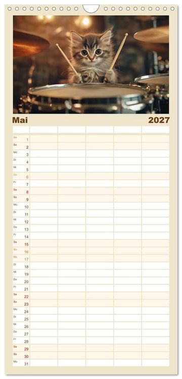 Produktbild: Familienplaner 2027 - Miau-sikalische Momente mit 5 Spalten (Wandkalender, 21 x 45 cm) CALVENDO
