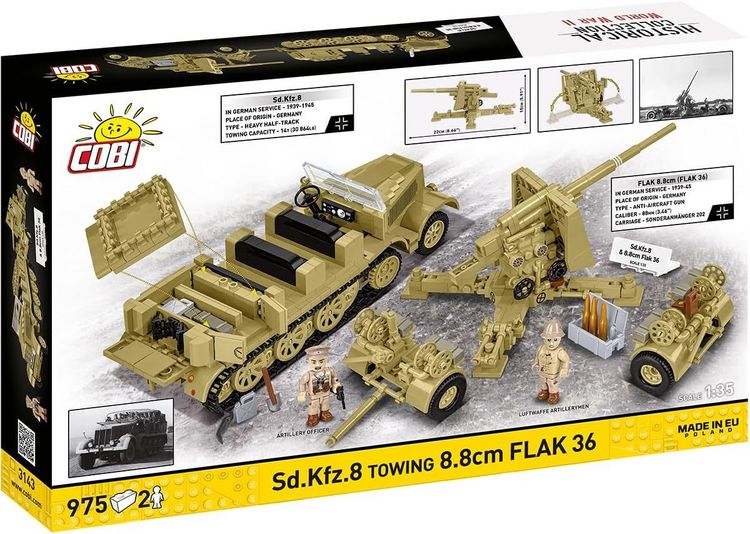 Produktbild: COBI Historical Collection 3143 - Sd.Kfz.8 Towing 8.8 cm Flak 36, WWII, Bausatz 1:35, 975/2 Klemmbausteine