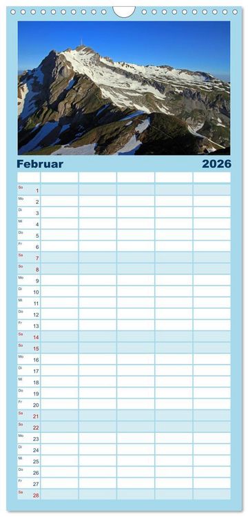 Produktbild: Familienplaner 2026 - Schweizer Berggipfel mit 5 Spalten (Wandkalender, 21 x 45 cm) CALVENDO