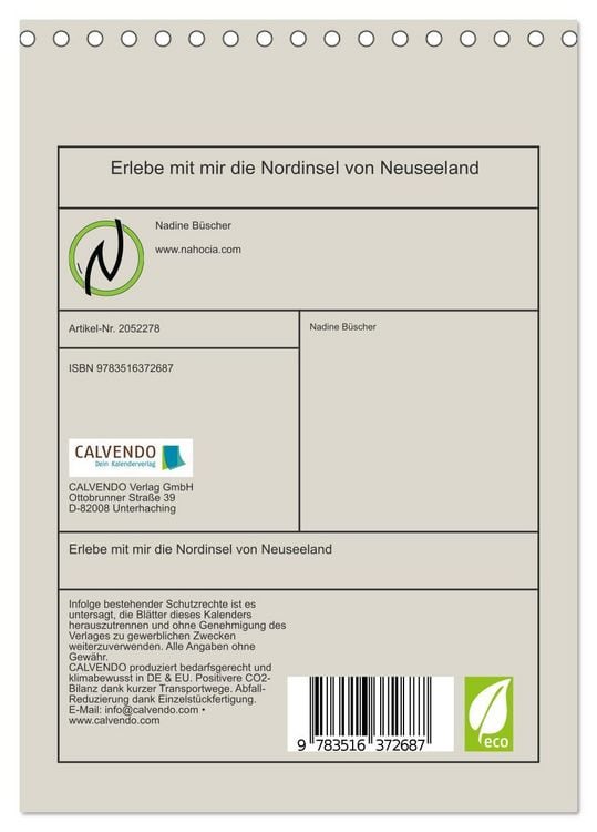 Produktbild: Erlebe mit mir die Nordinsel von Neuseeland (Tischkalender 2026 DIN A5 hoch), CALVENDO Monatskalender
