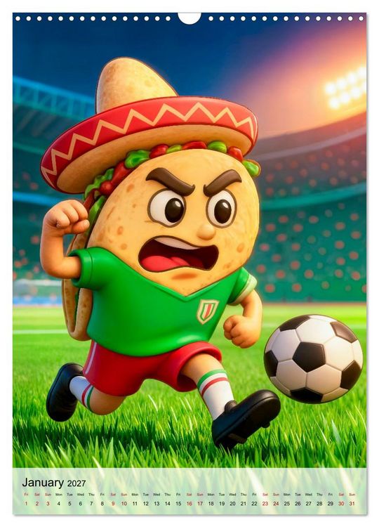 Produktbild: Funny Food Football - Creative Sports Characters (Wall Calendar 2027 DIN A3 portrait), CALVENDO 12 Month Wall Calendar