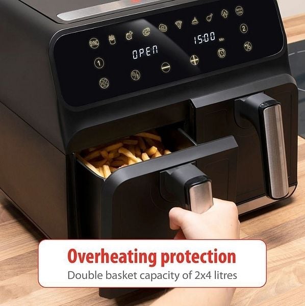 ALPINA Doppel-Heißluftfritteuse Airfryer, 1700 Watt, 8 Liter, Schwarz