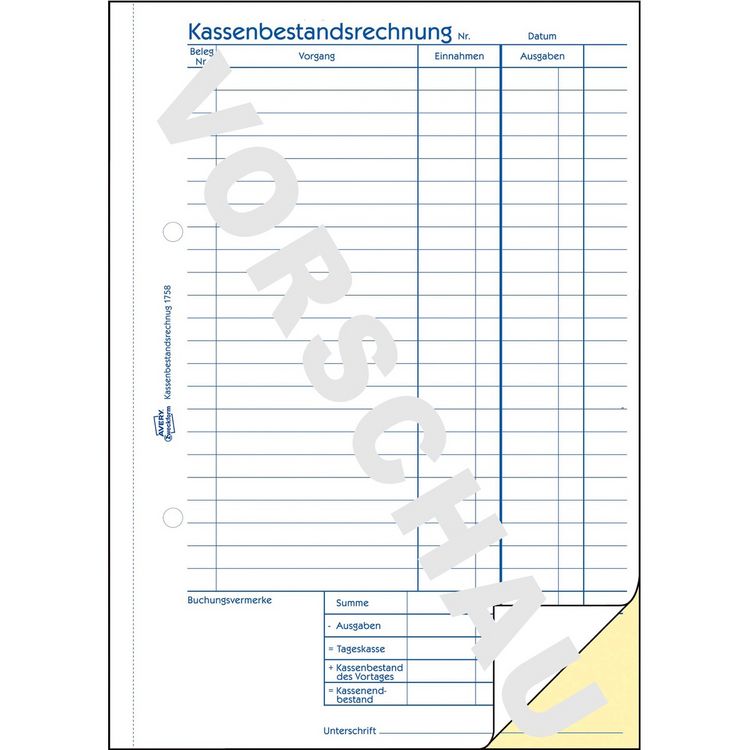 Produktbild: AVERY Zweckform Kassenbestandsrechnung selbstdurchschreibend DIN A5 80 Blatt