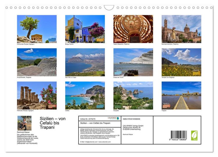 Produktbild: Sizilien &ndash; von Cefal&ugrave; bis Trapani (Wandkalender 2026 DIN A3 quer), CALVENDO Monatskalender