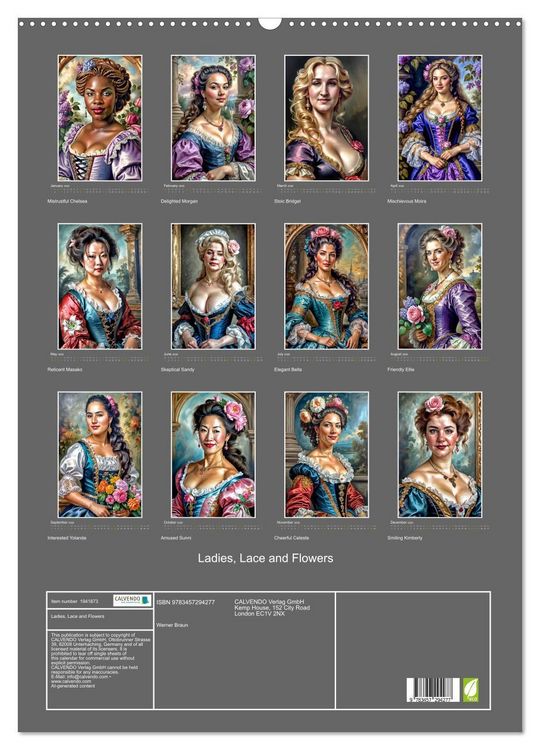 Produktbild: Ladies, Lace and Flowers (Wall Calendar 2026 DIN A2 portrait), CALVENDO 12 Month Wall Calendar