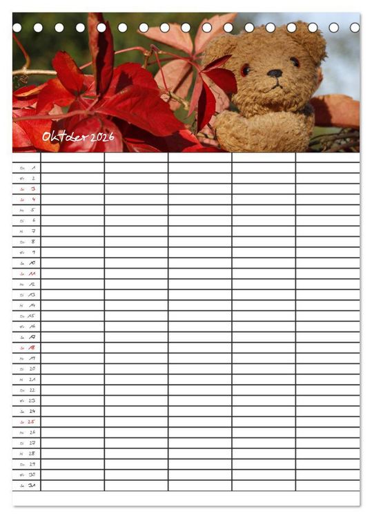 Produktbild: Der Teddyb&auml;ren-Familienplaner (Tischkalender 2026 DIN A5 hoch), CALVENDO Monatskalender