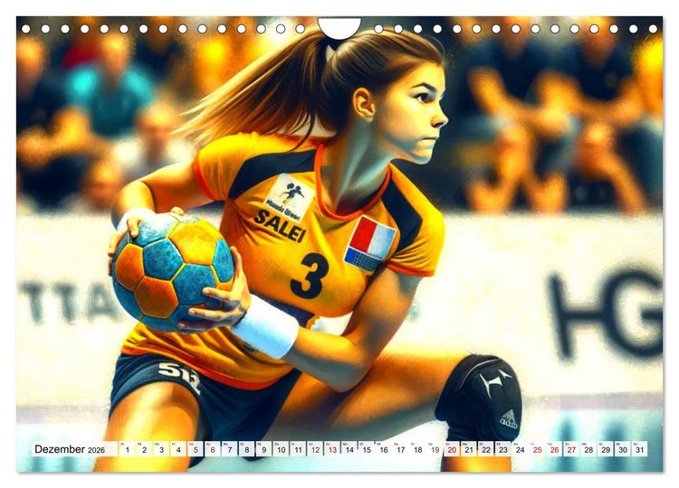 Produktbild: Handball Impressionismus, K&uuml;nstlerische Handballaktionen im KI-Pinselstrich (Wandkalender 2026 DIN A4 quer), CALVENDO Monatskalender