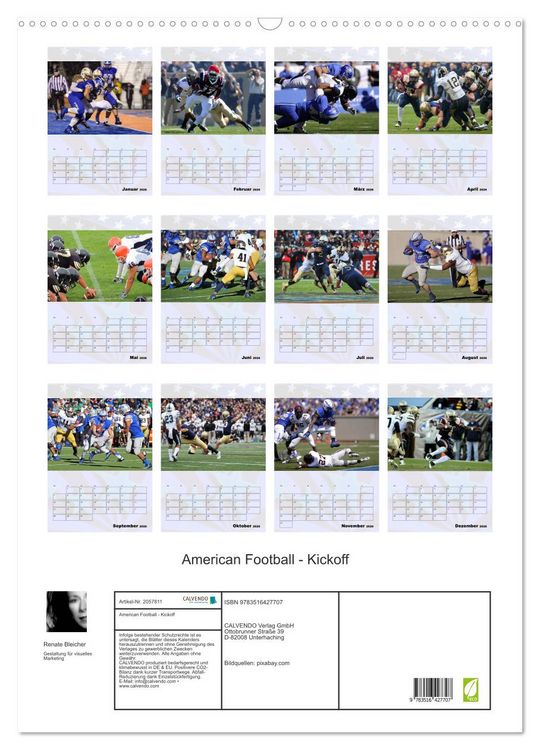 Produktbild: American Football - Kickoff (Wandkalender 2026 DIN A2 hoch), CALVENDO Monatskalender
