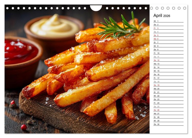 Produktbild: Pommes Rot-Wei&szlig; - Fastfood-Humor mit knusprigen Fritten, Ketchup und Mayo (Wandkalender 2026 DIN A4 quer), CALVENDO Monatskalender
