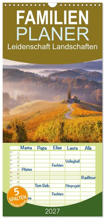 Produktbild: Familienplaner 2027 - Leidenschaft Landschaften mit 5 Spalten (Wandkalender, 21 x 45 cm) CALVENDO