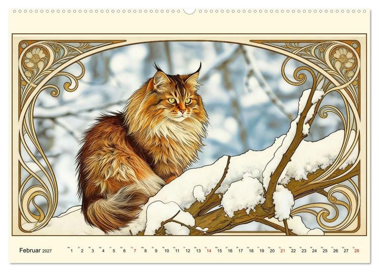 Produktbild: Zauberhafte Jugendstil-Katzen (hochwertiger Premium Wandkalender 2027 DIN A2 quer), Kunstdruck in Hochglanz