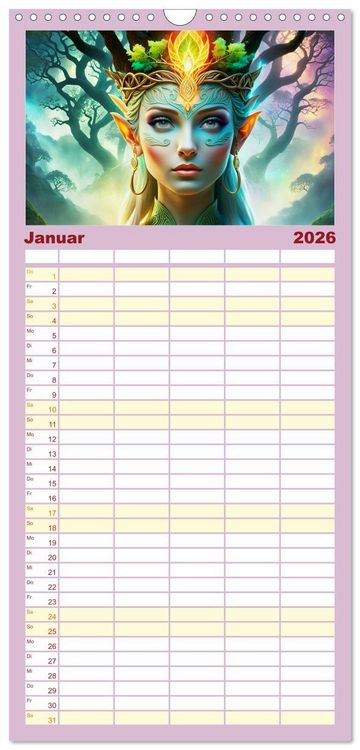 Produktbild: Familienplaner 2026 - Elfen Zauberhafte Fantasiewesen mit 5 Spalten (Wandkalender, 21 x 45 cm) CALVENDO