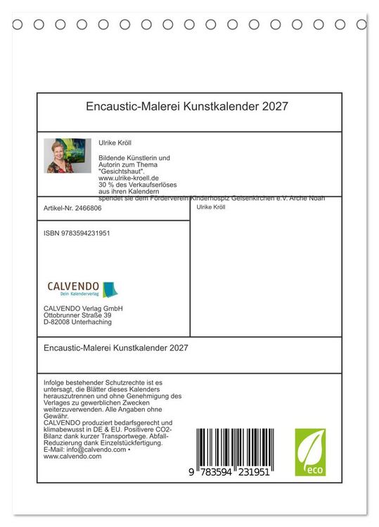 Produktbild: Encaustic-Malerei Kunstkalender 2027 (Tischkalender 2027 DIN A5 hoch), CALVENDO Monatskalender