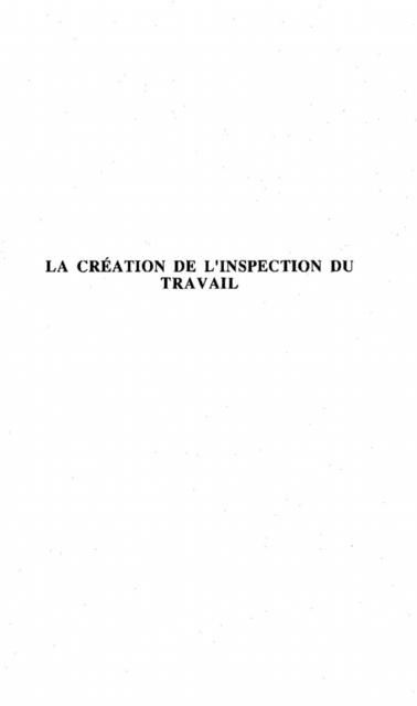 Produktbild: La Creation De L'inspection Du Travail