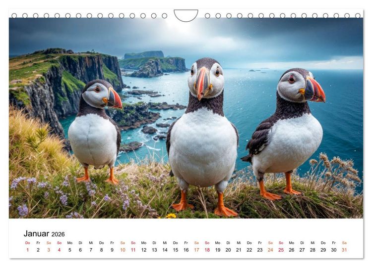 Produktbild: Papageitaucher - Freche Komiker auf Fels und Welle (Wandkalender 2026 DIN A4 quer), CALVENDO Monatskalender