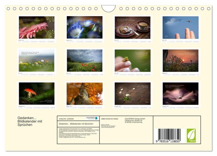 Produktbild: Gedanken... Bildkalender mit Spr&uuml;chen (Wandkalender 2026 DIN A4 quer), CALVENDO Monatskalender
