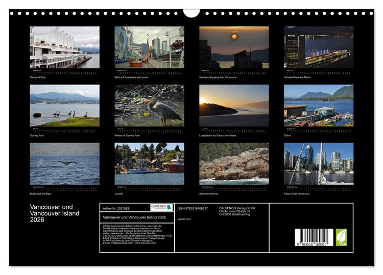 Produktbild: Vancouver und Vancouver Island 2026 (Wandkalender 2026 DIN A3 quer), CALVENDO Monatskalender