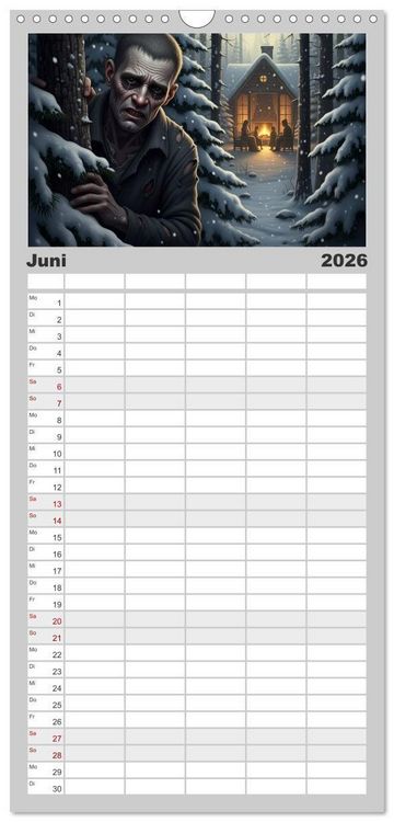 Produktbild: Familienplaner 2026 - Victor Frankenstein und seine Sch&ouml;pfung mit 5 Spalten (Wandkalender, 21 x 45 cm) CALVENDO