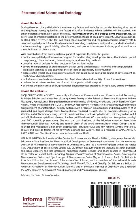 Produktbild: Preformulation in Solid Dosage Form Development
