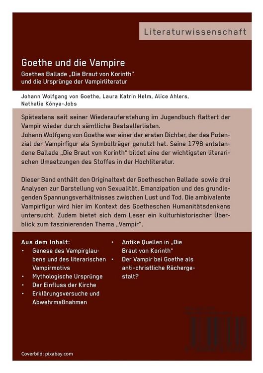 Produktbild: Goethe und die Vampire. Goethes Ballade &bdquo;Die Braut von Korinth&ldquo; und die Urspr&uuml;nge der Vampirliteratur