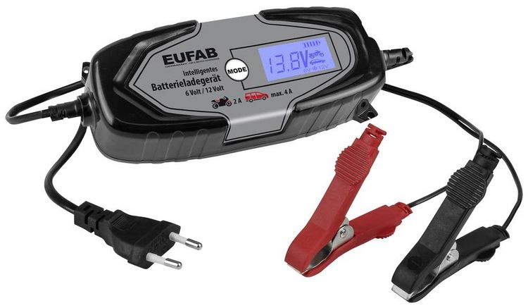 Produktbild: Eufab Intelligentes Batterieladeger&auml;t 6/12V 4A, auch f&uuml;r Lithiumbatterien 16647 Kfz-Ladeger&auml;t, Automatikladeger&auml;t 12 V, 6 V 4 A