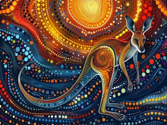 Produktbild: CALVENDO Puzzle Junges K&auml;nguru im Stil der Kunst der Aborigines | 1000 Teile Lege-Gr&ouml;&szlig;e 64x48cm Foto-Puzzle f&uuml;r gl&uuml;ckliche Stunden