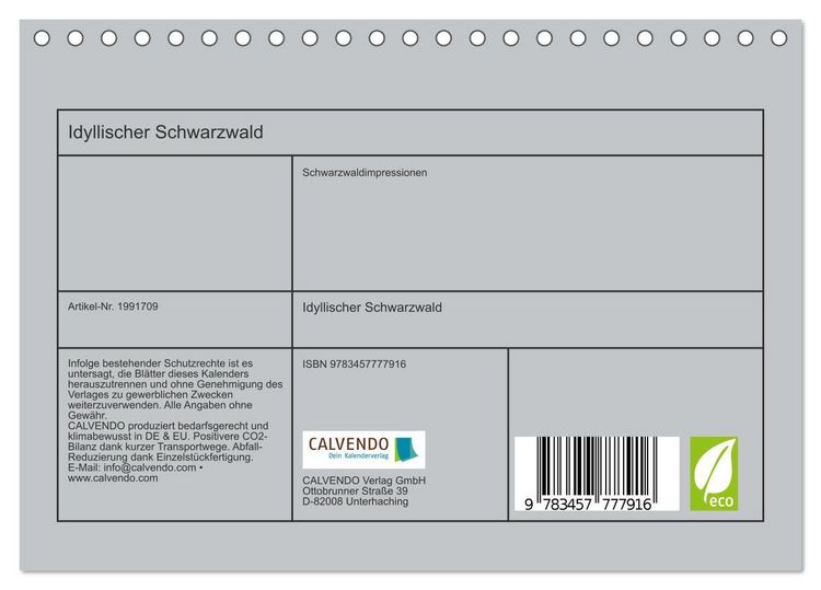 Produktbild: Idyllischer Schwarzwald (Tischkalender 2026 DIN A5 quer), CALVENDO Monatskalender