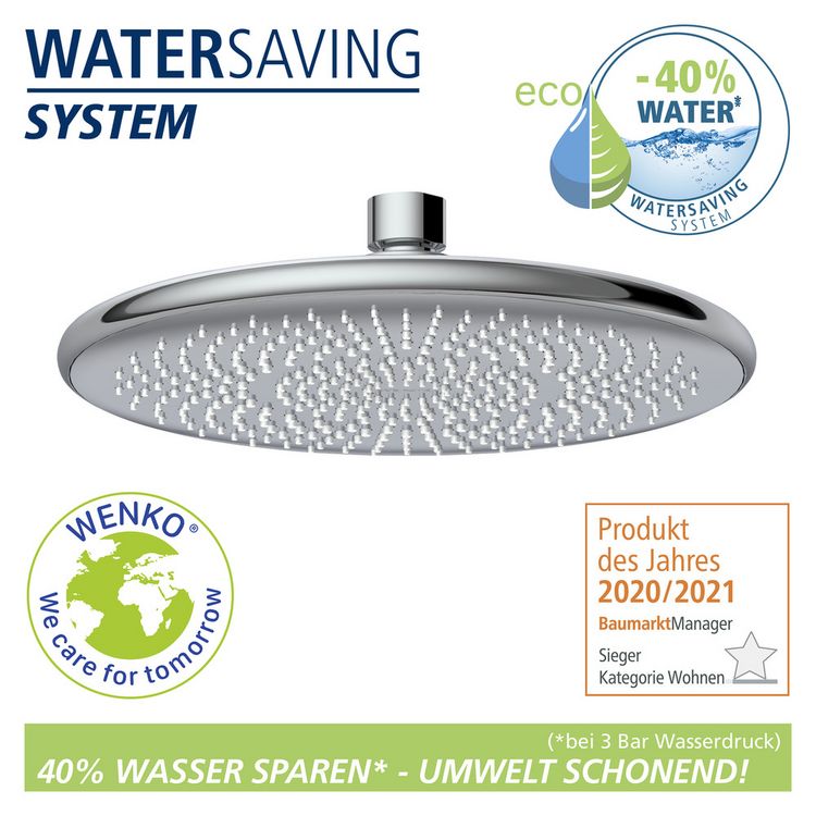Produktbild: Regenduschkopf Watersaving &Oslash; 22,5 cm, Universal-Kopfbrause mit Wasserspar-System