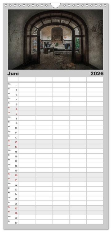 Produktbild: Familienplaner 2026 - Geheimnisvolle Orte - Lost Places mit 5 Spalten (Wandkalender, 21 x 45 cm) CALVENDO