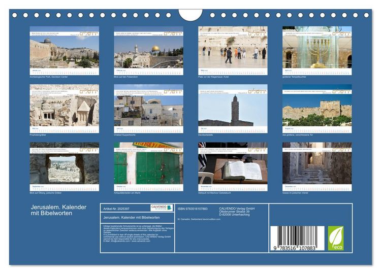 Produktbild: Jerusalem. Kalender mit Bibelworten (Wandkalender 2026 DIN A4 quer), CALVENDO Monatskalender
